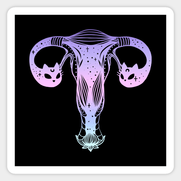 Feminist Cat Head Cosmic Uterus Ovaries Sticker by cellsdividing